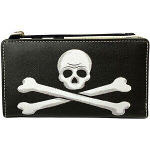 Pirate Skull Peter Pan Faux Leather Wallet with Snap Closure - All-Over Print